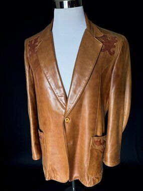 Vintage Stetson Leather Jacket with Snake Leather Decoration 48L
